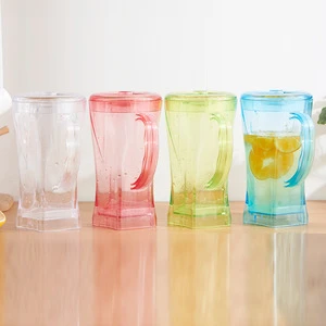 Geometrical Shape Large Size Transparent Plastic Cold Drinks Serving Pitcher with Cup Set