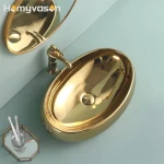 Gold Colored Ceramic Wash Basin Bathroom Ceramic Sink With Competitive Price Modern Bathroom Sink