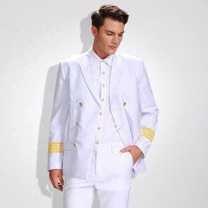 gold double breasted man long sleeve white uniform custom pilot suit