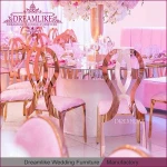 Gold metal frame and green velvet cushion dining infinity chair for wedding