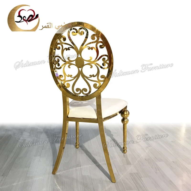 Gold stainless steel carved backrest wedding event banquet import chairs