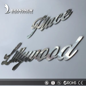 Good effect and price 3d mirror or brushed stainless steel letter decorative metal sign