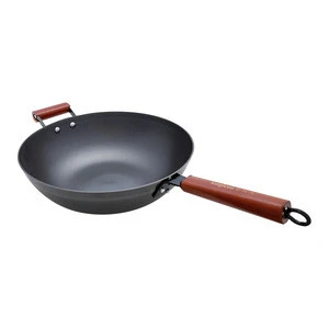 Good Quality Low Price Thermal Cooking Pot Frying Pan Wok With Wooden Handle And Cover