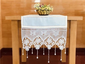 Handmade crochet embroidery  ecru white  vintage cotton Table runner