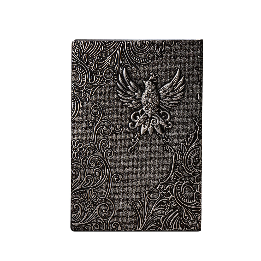 hard cover journal a5 Phenix leather hard cover Silver notebook,Classic Creative 3D embossed leather notebook