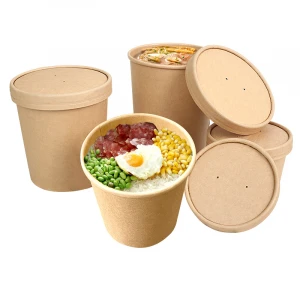 High Quality Disposable Take away Noodle Soup Paper Bowl, Soup Paper Cup with Plastic Lid or Paper Lid