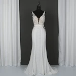 High quality new lace embroidery hot-fix stone decorative backless brides gown bride mermaid wedding dresses with court train