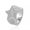 Hip Hop Five Star Ring Men Gold Silver Iced Cubic Zirconia Brass Jewelry Ring