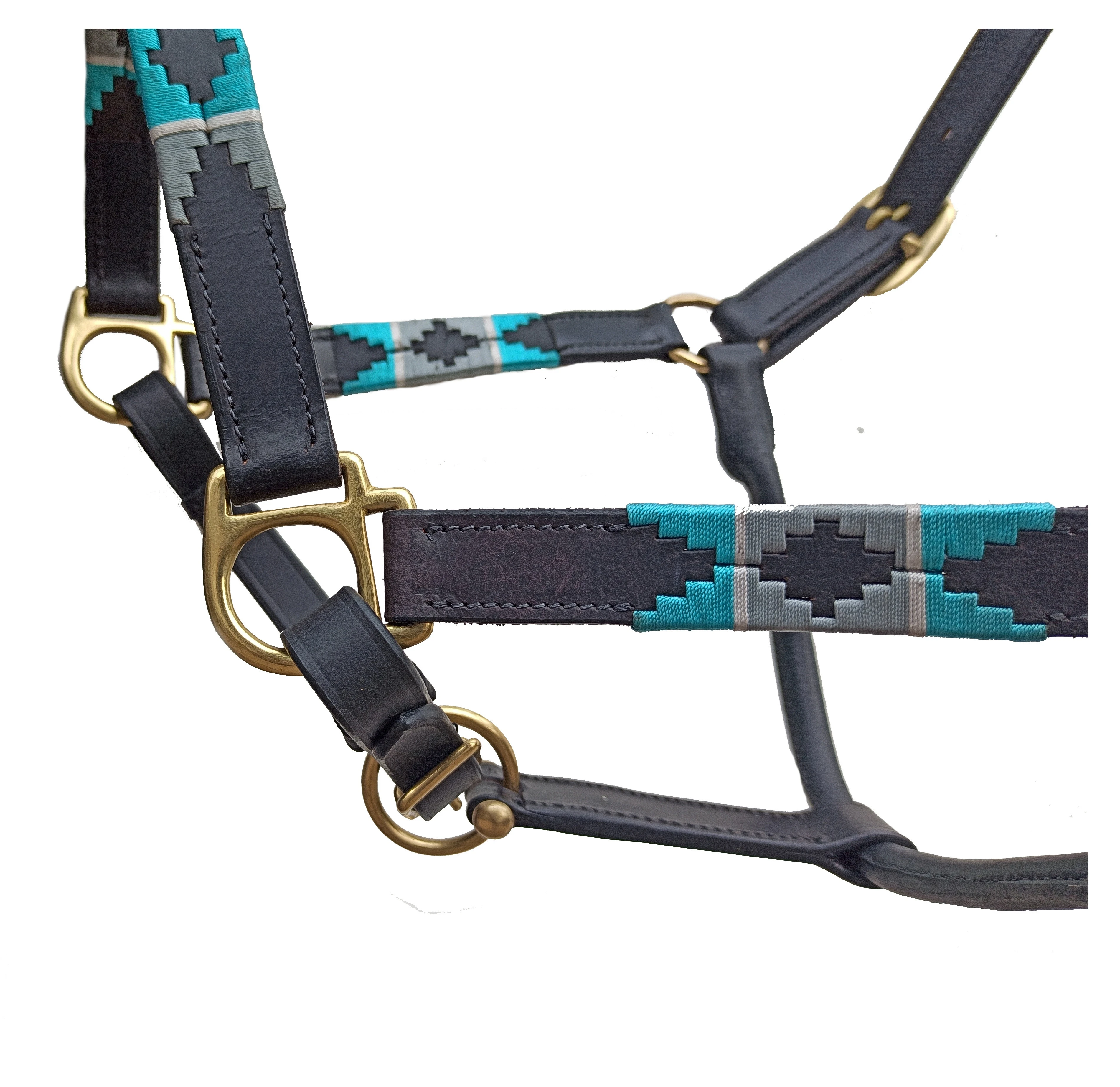 Horse Leather Polo Halters Sky-blue + Grey Thread Braided Design Manufacturers