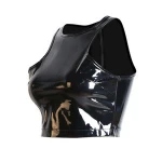 Hot Sale Cheap Women Short Crop Top Fetish Style Clubwear Croptops Zip Back PVC leather Tank Tops,Wetlook Pu Tube Top