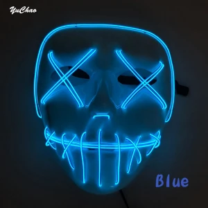 Hot Sales Creative Halloween General EL Wire LED Light Ghost Dance Glowing Mask Men and Female Black Mask Party Decoration