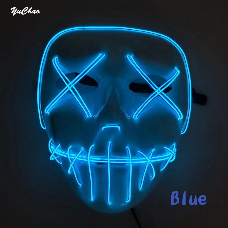 Hot Sales Creative Halloween General EL Wire LED Light Ghost Dance Glowing Mask Men and Female Black Mask Party Decoration