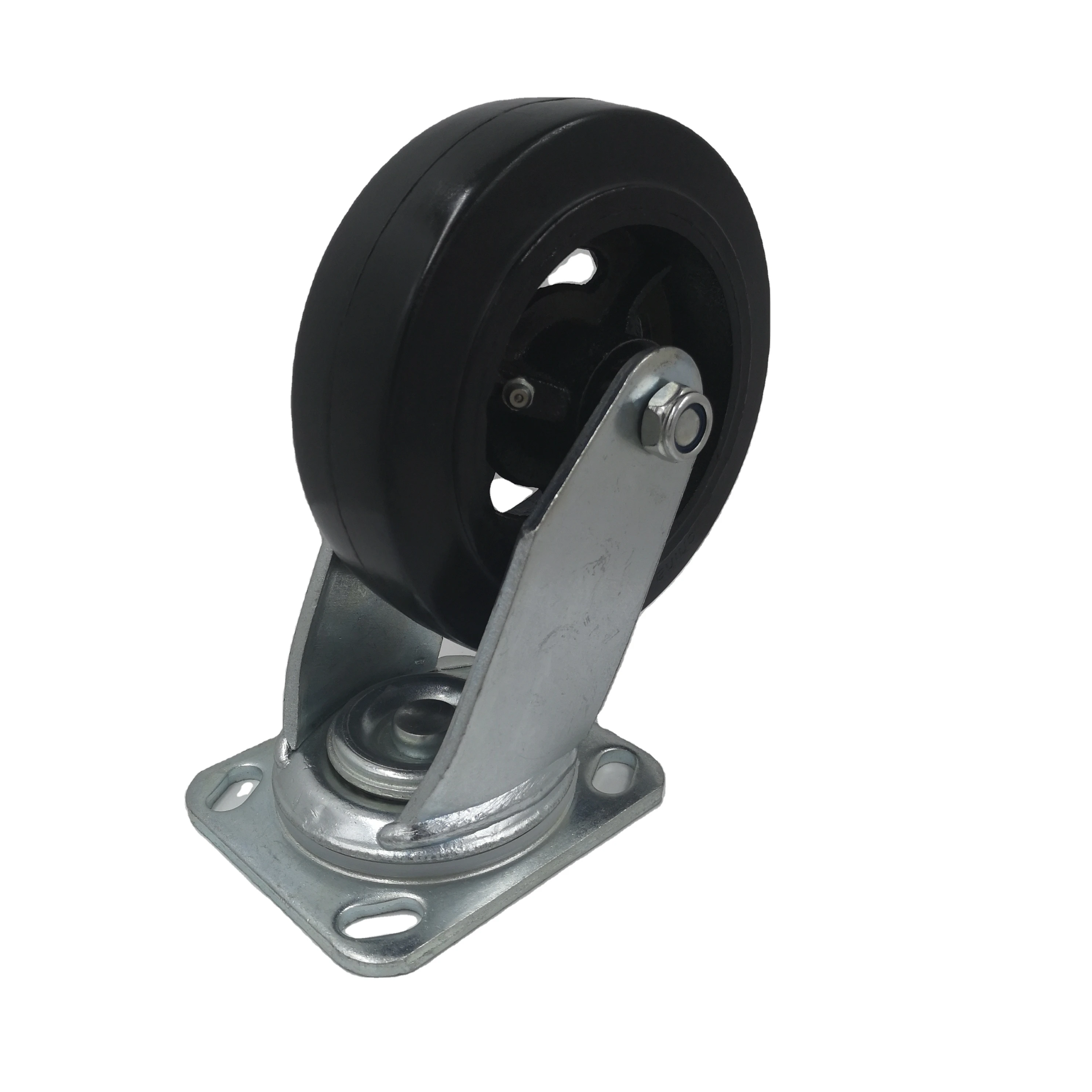 Hot Selling Furniture Castor Heavy Duty Cast Iron Rubber Black Rotary Roller 6 inch wheel Caster