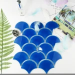 Ice cracked glaze in blue fan-shaped fish scale mosaic bathroom kitchen floor tile porch background wall mosaic tiles