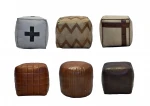 Industrial Vintage Indian Industrial style Leather furniture  Handmade Canvas Puff with Jute rope