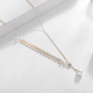 INS Korean Freshwater Pearl Pendant Necklace Trendy Stainless Steel Chain Wheat Pearl Necklace