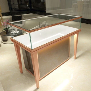 Jewelry Shop Counter Jewelry Display Case Free Standing Tempered Glass Jewelry Display Showcase with LED Light