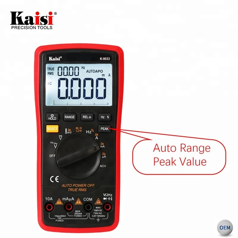 Kaisi K-9033 Temperature Test Function Large LCD Display High Precision Auto Range Digital Multimeter