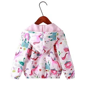 Kids Baby Toddler Girls Cartoon Spring Fall Outerwear Windbreaker Zipper Hooded Jackets Coat