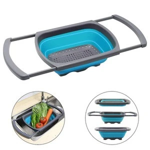 Kitchen supplies tools silicone collapsible colander strainer for vegetable/fruit