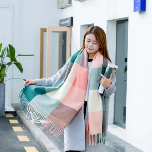 Knitted winter women scarf plaid warm cashmere scarves light weight outdoor square shawl