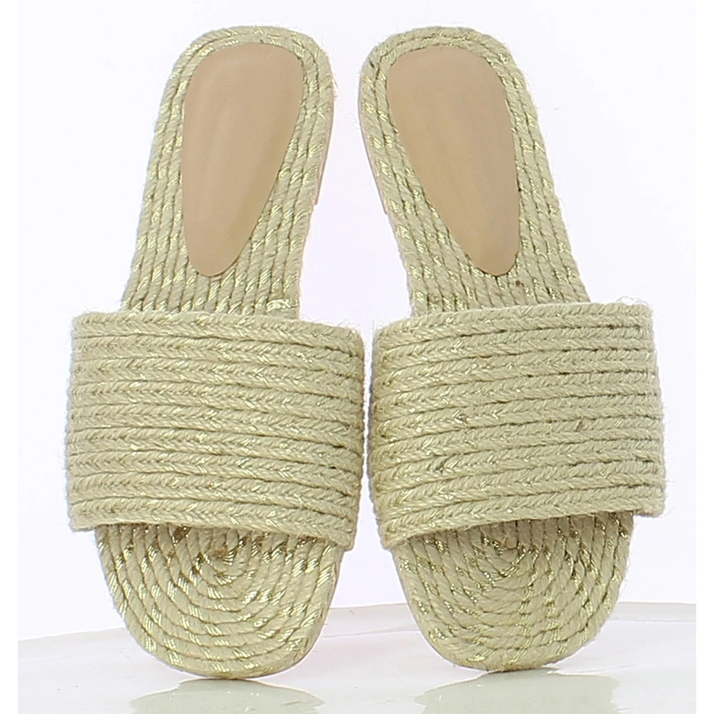Ladys Flat Sandals with Hemp Rope Fashion Women Flat Slippers with Jute and Squared Toe