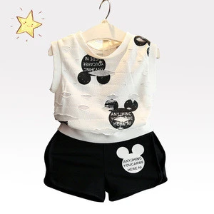 Latest design girls clothes boutique girl clothes children&#039;s clothing printed T-shirt+shorts pants clothes set