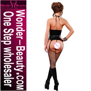 Latest Lingerie Women Sexy Halter Black Vinyl Lingerie Body Stockings