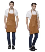 Leather barbecue oil-proof apron cowhide wear-resistant barber working clothes chef kitchen apron Cleaning Apron