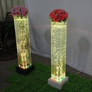 LED Remote Control Color Changing Water Bubble Square Flower Pillar Lighting Wedding Decorations