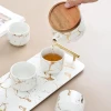 Light Luxury Gold Painted Marble Pattern Coffee Tea Tool Set Gift Box Packaging With Ceramic Tray