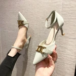 Little fresh girl 2021 new chain pointed toe buckle with air quality stiletto high-heeled shoes