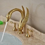 Luxury Copper hot and cold taps Swan Faucet Gold Plated Wash Basin Faucet Mixer Taps