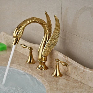 Luxury Copper hot and cold taps Swan Faucet Gold Plated Wash Basin Faucet Mixer Taps