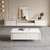 Luxury Living Room Furniture Centre Marble Coffee Table Modern Gold Stainless Steel Frame TV Cabinet Tea Table Combination