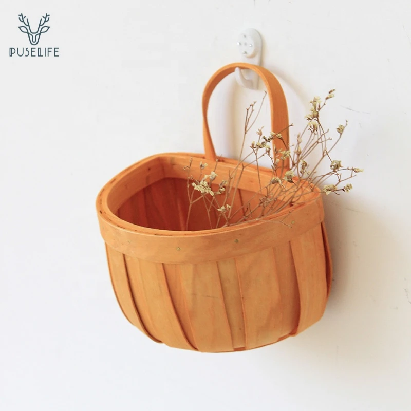 Made of natural home wall decor flower basket wood woven storage basket