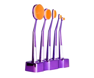 Makeup Brush Tooth Brush Shape Travel Cosmetic Brush Set Golden Handle with Holder