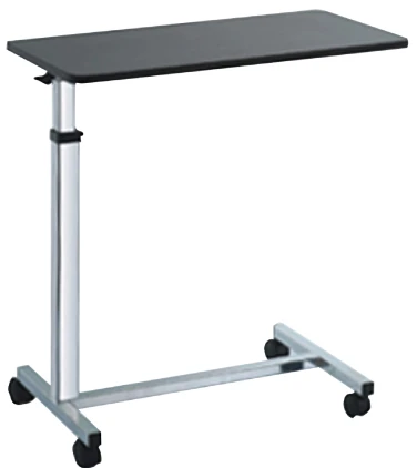 Medical Movable Aluminum Frame Adjustable MDF Top Over Bed Table With Wheels In Hospital