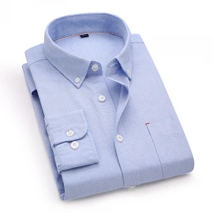 Mens dress shirts casual slim fit cotton solid color sky blue shirts
