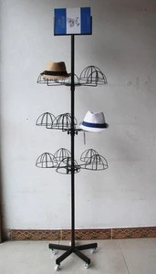 Metal hat display rack organizer baseball cap holder floor standing commercial hat racks