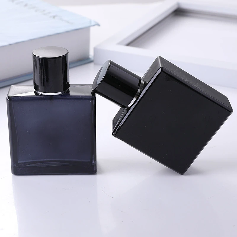 50ml Empty Squared Crystal Black / Blue Glass Spray Perfume Bottle with Box
