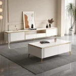 Modern Design Living Room Furniture Wholesale Solid Wood Simple Cabinets Sintered Stone Top Luxury Tv Stand Coffee Table Set