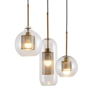 Modern simplicity round glass chandelier gold color metal pendant lamp for home decoration