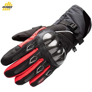 Motorcycle Gloves Carbon Fiber Shell Water Warm Motorbike Gloves with Touch Screen Function for Men Women Red