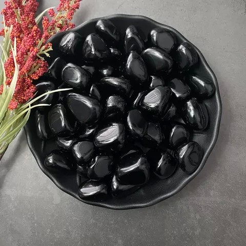 Natural Crystal Black Obsidian Polished Tumbled Stones - Bulk Healing Tumbled Stones