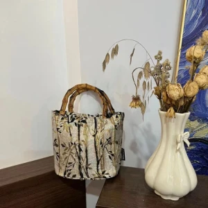 New Chinese Ink Series Bamboo Forest Leisure Niche Bag Square Bamboo Knot Handbag for Women