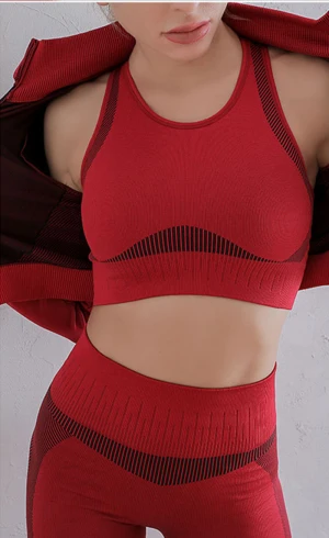New Color Red Blue Breathable Bra Coat Pants Seamless Workout Gym Set Running Sport Wear