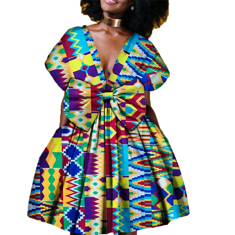 New Style Kente Wax African Kitenge Dress Designs, Women Ethnic Clothing African Dashiki Dress with DIY belt Women Sexy Apparel