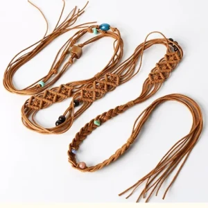 New wax rope hand woven thin waist chain retro casual women skirt Casual dress accessories ethnic style belt