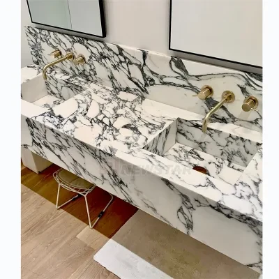 Newstar Calacatta Viola Custom Marble Sink Basin Powder Room Vanity Bathroom Kitchen Washbasin Rectangle Double Sink Marble